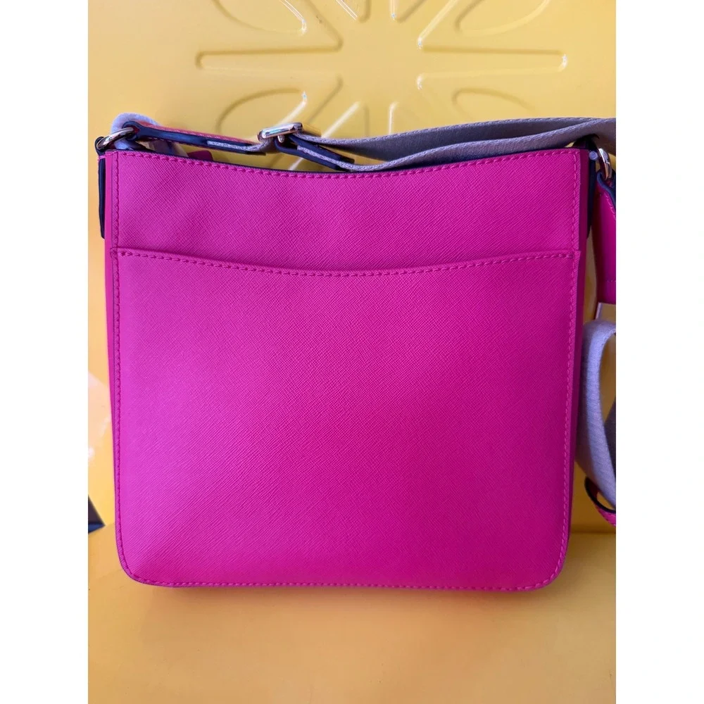 Michael‎ Kors Jet Set Large Crossbody Bag Pink Saffiano Leather Silver Hardware